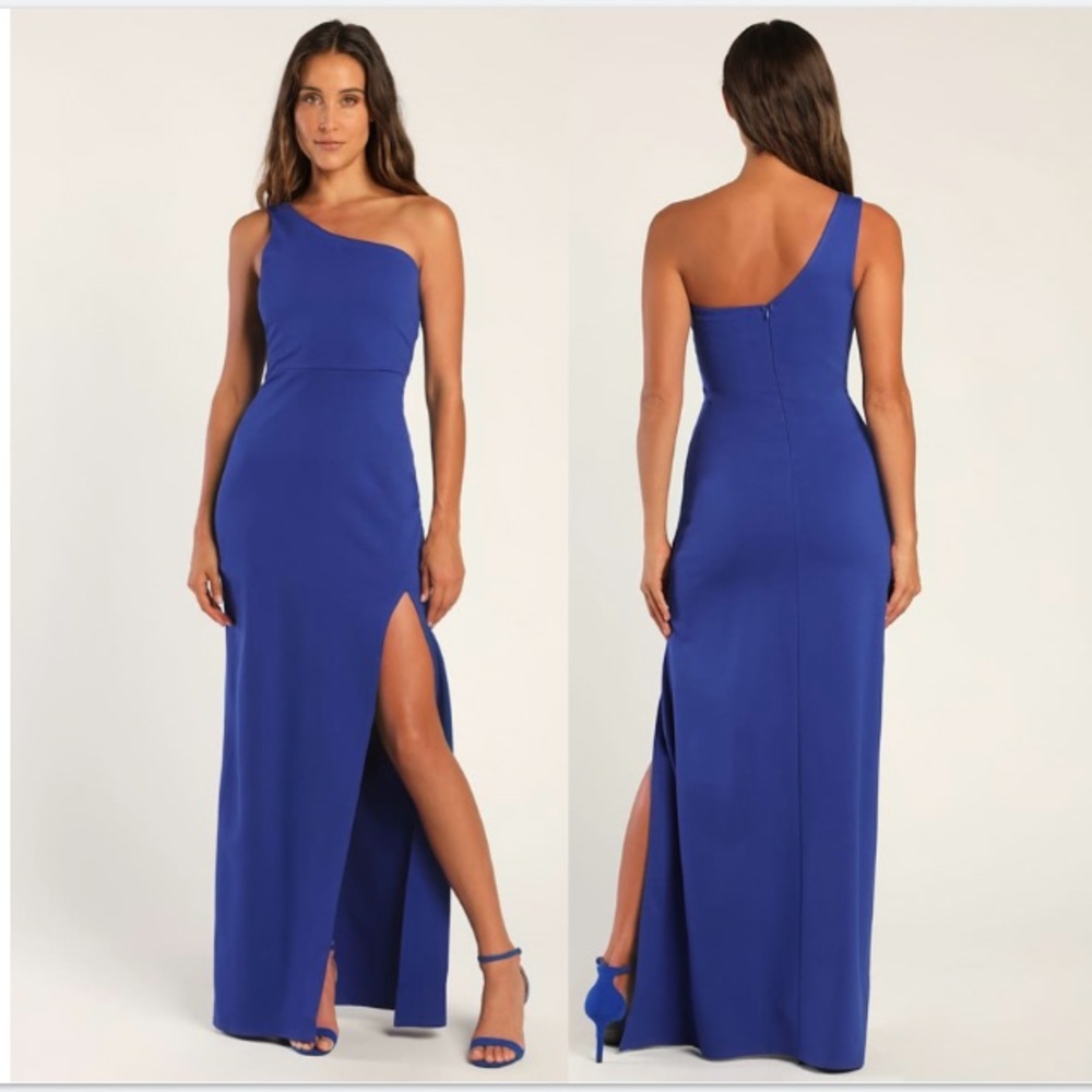 Lulus NWT Good Times Only One-Shoulder Long‎ Maxi Dress, Royal Blue, Size XS